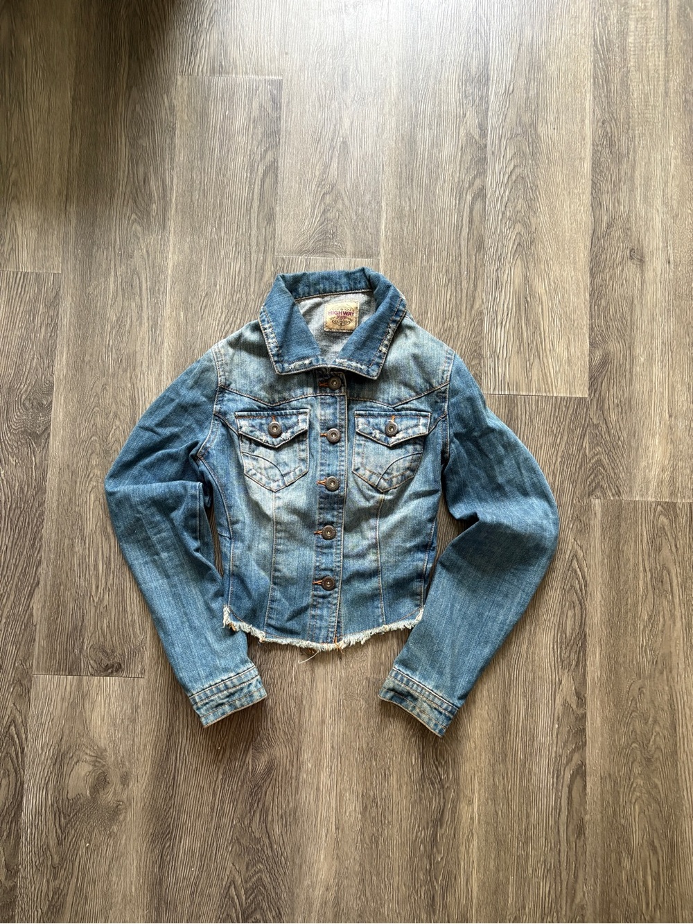 Highway 66 Corset Denim Jacket | Y2K Frayed Hem
